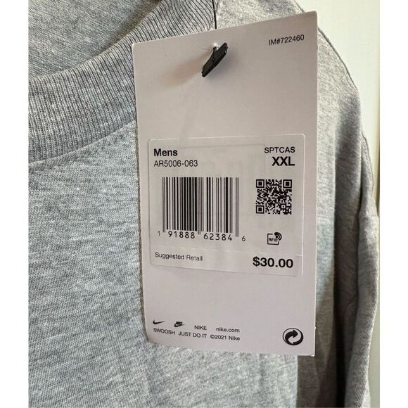 NIKE / NWT - Men's Sz XXL - "Just Do It" Short Sleeve T-Shirt in Heather Grey - Picture 6 of 13